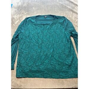 Talbots Women's 3X Green Lace Long Sleeve‎ Top Blouse Plus Size